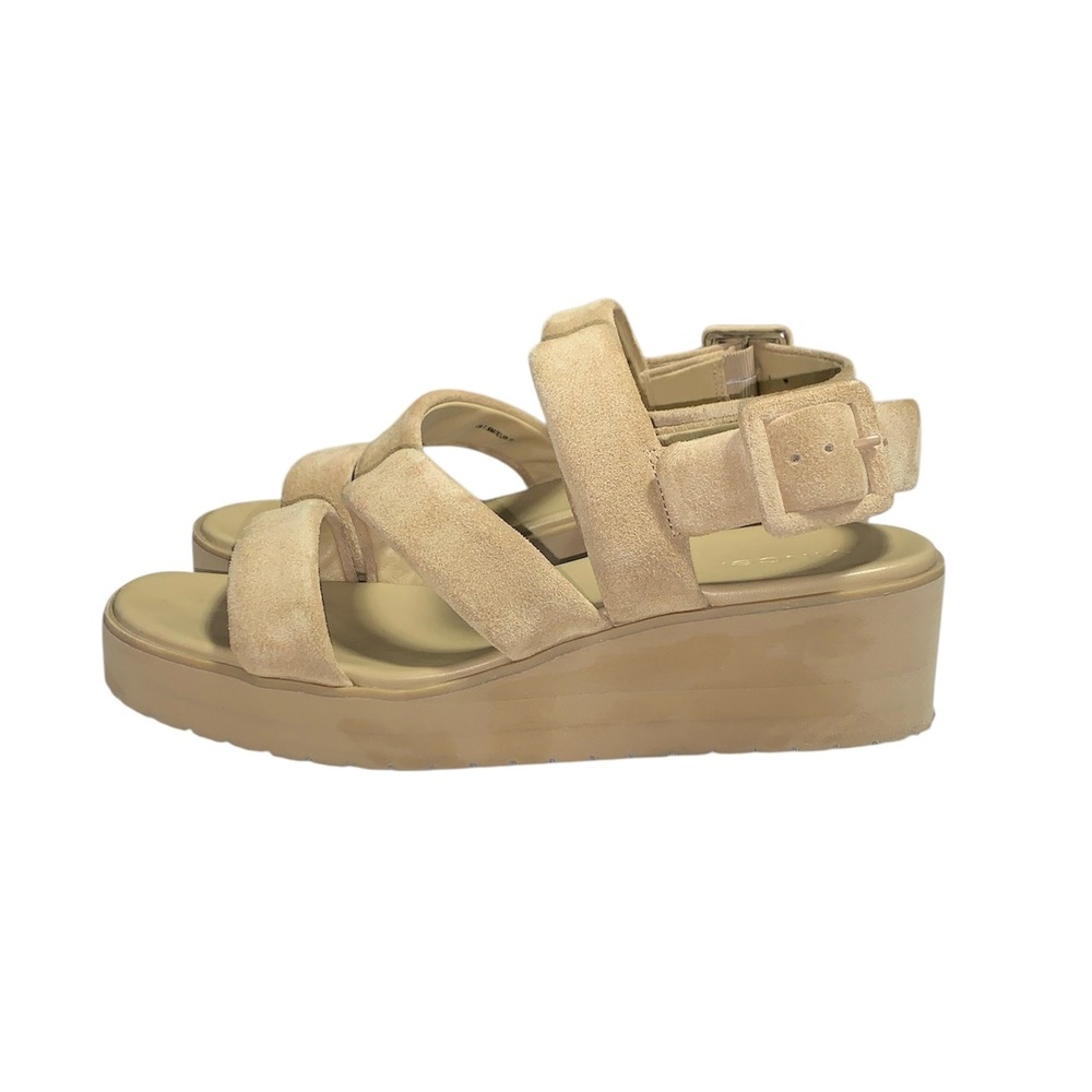 Vince Skylar Platform Sandals Womens 7.5 Beige Suede Wedge Slingback Buckle - Picture 1 of 10